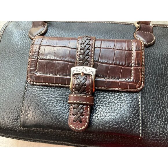 Vintage Brighton Black & Brown Leather Satchel Shoulder Bag Crock Embossed Y2K - Picture 6 of 16